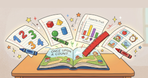 image of book with primary math stories coming out